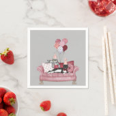 Funny Pink and Grey Party Cats Paper Napkin Servet (Insitu)