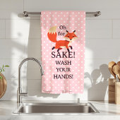 Funny Pink and White Polka Dot Oh For Fox Sake  Handdoek
