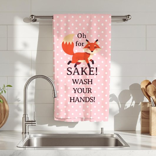 Funny Pink and White Polka Dot Oh For Fox Sake  Handdoek