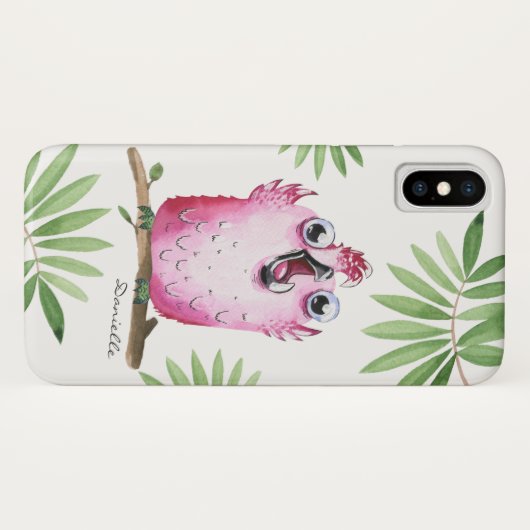 Funny Pink Bird met Jouw naam Case-Mate iPhone Case (Achterkant (horizontaal))