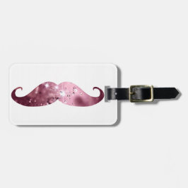 Funny Pink Bling Mustache Bagagelabel