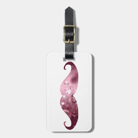 Funny Pink Bling Mustache Bagagelabel (Voorkant verticaal)