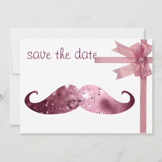 Funny Pink Bling Mustache Save The Date (Voorkant)