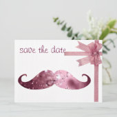 Funny Pink Bling Mustache Save The Date (Staand voorkant)