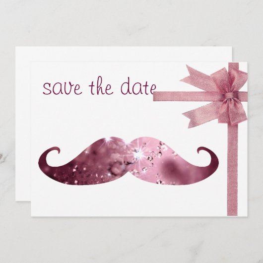 Funny Pink Bling Mustache Save The Date (Voorkant / Achterkant)