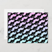 Funny Pink Blue Floral Damask Mustache Pattern Briefkaart (Voorkant / Achterkant)