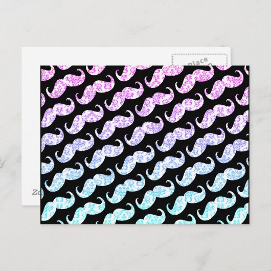 Funny Pink Blue Floral Damask Mustache Pattern Briefkaart (Voorkant / Achterkant)