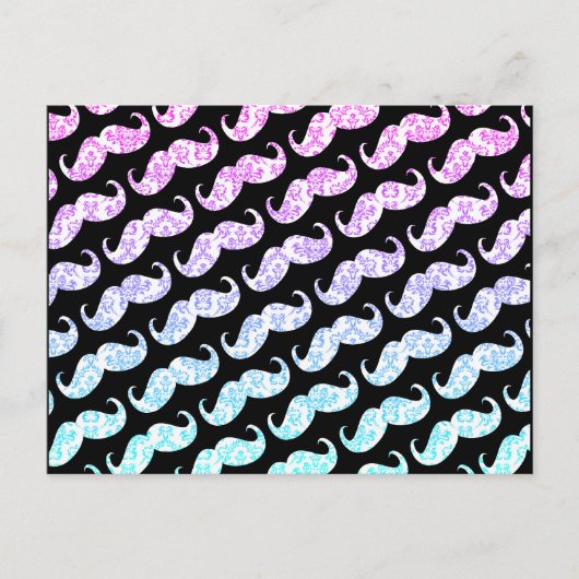 Funny Pink Blue Floral Damask Mustache Pattern Briefkaart (Voorkant)