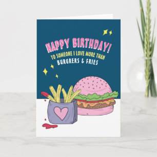 Funny Pink Burger en Fries Happy Birthday Kaart