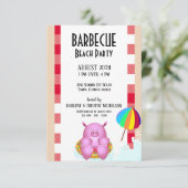 Funny Pink Cartoon Pig | Beach Pool Party Kaart (Staand voorkant)