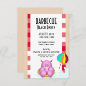 Funny Pink Cartoon Pig | Beach Pool Party Kaart (Voorkant / Achterkant)