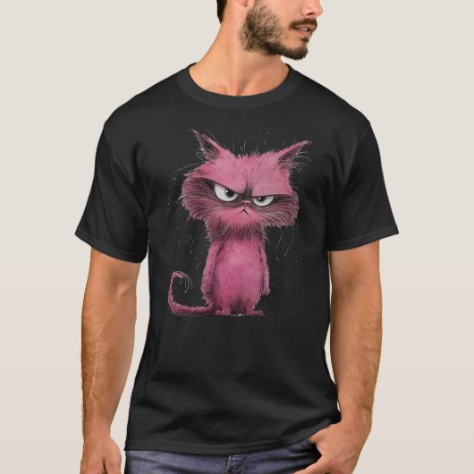 Funny Pink - Cat Angry Grumpy Cute Pet Cat lover T-shirt (Voorkant)