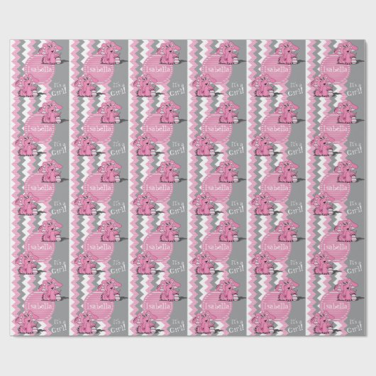 Funny Pink Chevron Elephant - Personaliseren Cadeaupapier (Vlak)