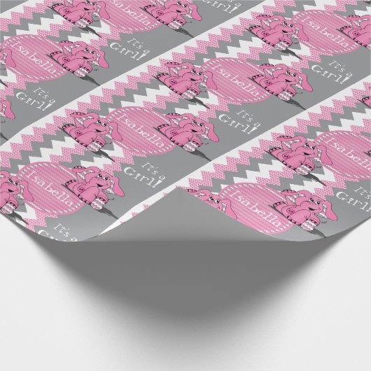 Funny Pink Chevron Elephant - Personaliseren Cadeaupapier (Hoek)