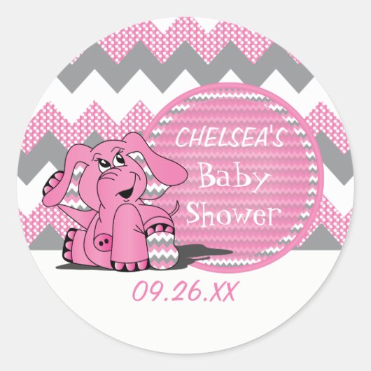 Funny Pink Chevron Gekke Elephant Ronde Sticker (Voorkant)