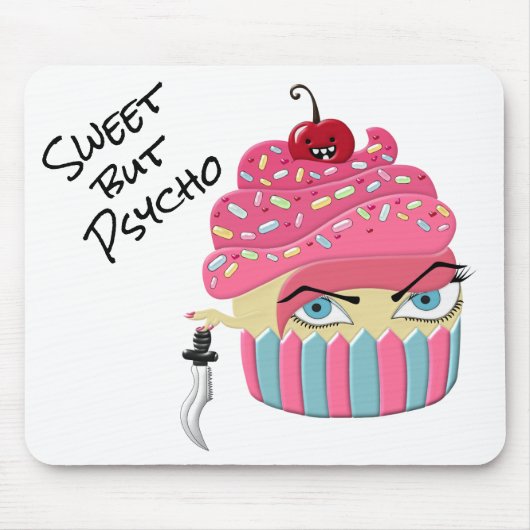 Funny Pink Cupcake Sweet, Psycho Halloween Muismat (Voorkant)