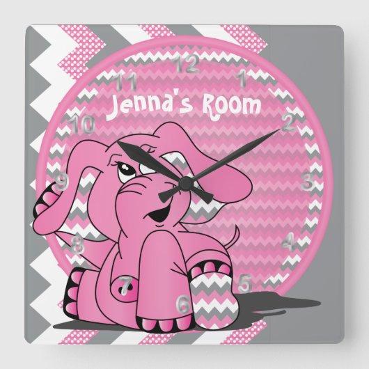Funny Pink Elephant on Chevron Background Vierkante Klok (Voorkant)