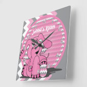 Funny Pink Elephant on Chevron Background Vierkante Klok (Hoek)
