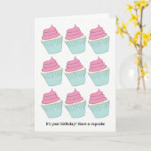 Funny Pink en Aqua Eat Cupcakes Verjaardag Kaart (Gele Bloem)