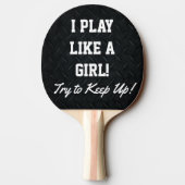 Funny Pink en Black Play als een Girl Paddle Tafeltennisbatje (Achterkant)