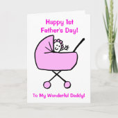 Funny Pink First Fathers Day Daughter Cartoon Kaart (Voorkant)