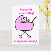 Funny Pink First Fathers Day Daughter Cartoon Kaart (Gele Bloem)
