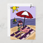 Funny Pink Flamingo bij Beach Briefkaart (Voorkant / Achterkant)