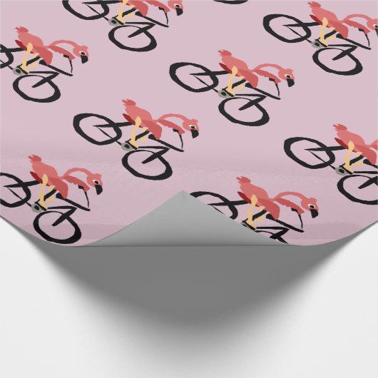 Funny Pink Flamingo Bird op Bicycle Cadeaupapier (Hoek)