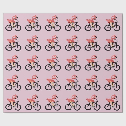 Funny Pink Flamingo Bird op Bicycle Cadeaupapier (Vlak)