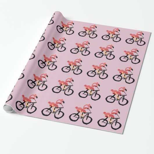 Funny Pink Flamingo Bird op Bicycle Cadeaupapier (Uitgerold)