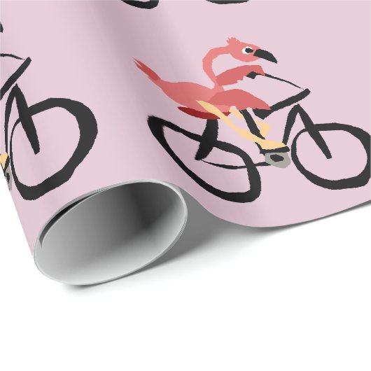 Funny Pink Flamingo Bird op Bicycle Cadeaupapier (Rol Hoek)