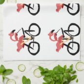 Funny Pink Flamingo Bird op Bicycle Theedoek (Gevouwen)