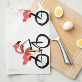 Funny Pink Flamingo Bird op Bicycle Theedoek (Quarter Fold)