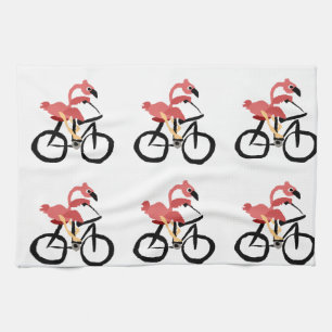 Funny Pink Flamingo Bird op Bicycle Theedoek