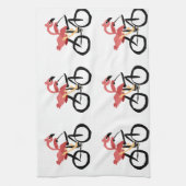 Funny Pink Flamingo Bird op Bicycle Theedoek (Verticaal)