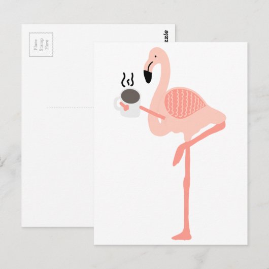 Funny Pink Flamingo Drink koffie Briefkaart (Voorkant / Achterkant)