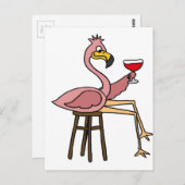 Funny Pink Flamingo Drink rode wijn Briefkaart (Voorkant / Achterkant)