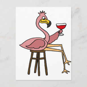 Funny Pink Flamingo Drink rode wijn Briefkaart