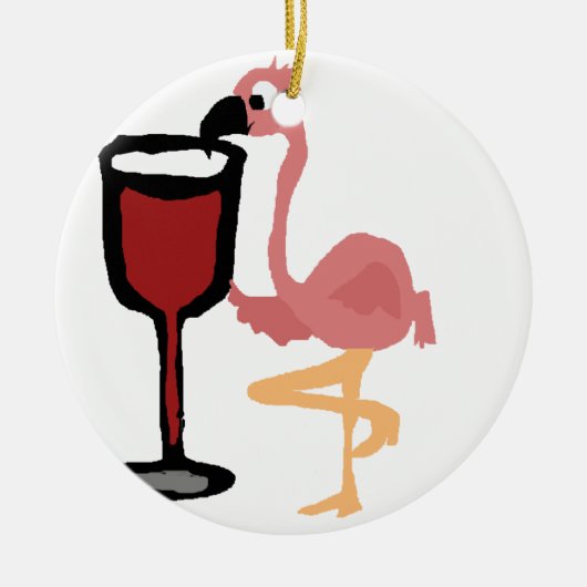Funny Pink Flamingo Drink rode wijn Keramisch Ornament (Voorkant)