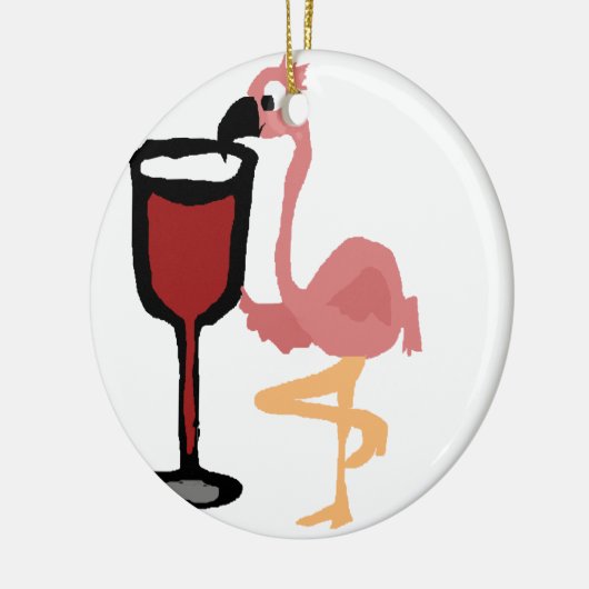 Funny Pink Flamingo Drink rode wijn Keramisch Ornament (Links)