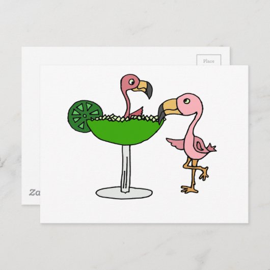 Funny Pink Flamingo en Margarita Briefkaart (Voorkant / Achterkant)