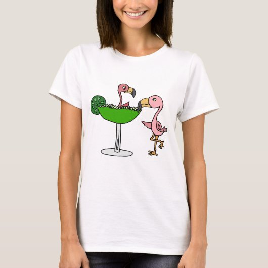 Funny Pink Flamingo en Margarita T-shirt (Voorkant)