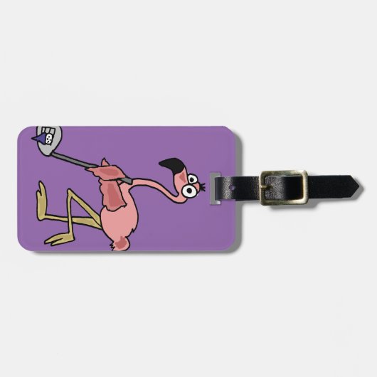 Funny Pink Flamingo Golfing Art Bagagelabel (Voorkant horizontaal)