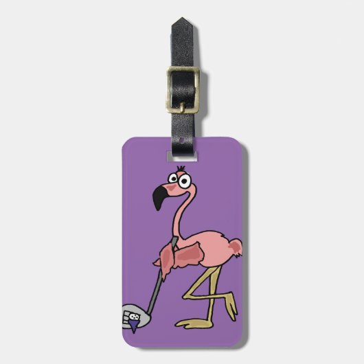 Funny Pink Flamingo Golfing Art Bagagelabel (Voorkant verticaal)