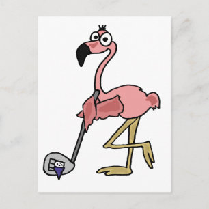 Funny Pink Flamingo Golfing Art Briefkaart
