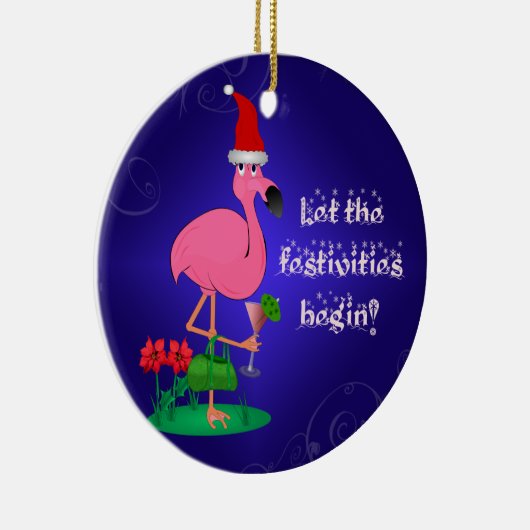 Funny Pink Flamingo kerstversiering Keramisch Ornament (Rechts)