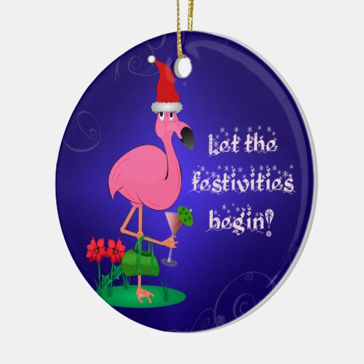 Funny Pink Flamingo kerstversiering Keramisch Ornament (Links)