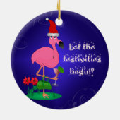 Funny Pink Flamingo kerstversiering Keramisch Ornament (Achterkant)