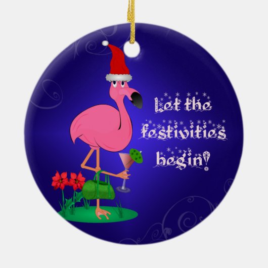 Funny Pink Flamingo kerstversiering Keramisch Ornament (Achterkant)