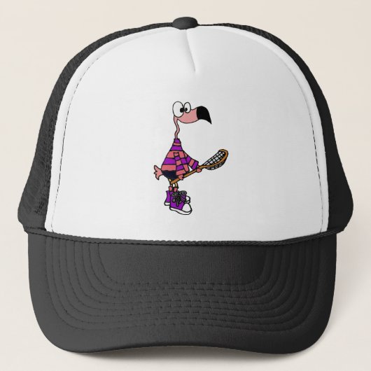 Funny Pink Flamingo Lacrosse Art Trucker Pet (Voorkant)